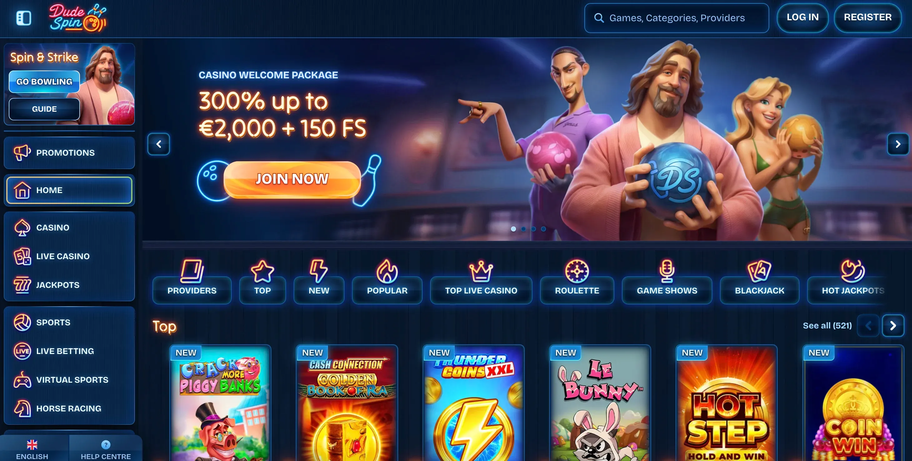Dudespin casino homepage